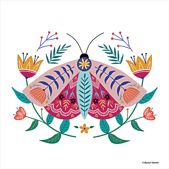 Rachel Nieman RN169 - RN169 - Folk Art Moth    - 12x12 Folk Art Moth, Moth, Flowers, Whimsical, Insects from Penny Lane