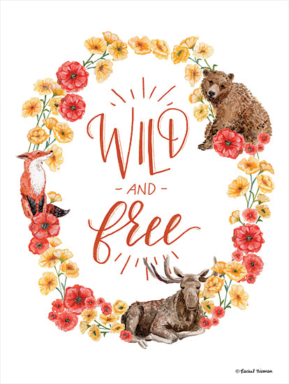 Rachel Nieman RN175 - RN175 - Wild and Free Wreath    - 12x16 Wild and Free, Wreath, Lodge, Bears, Fox, Moose, Flowers from Penny Lane