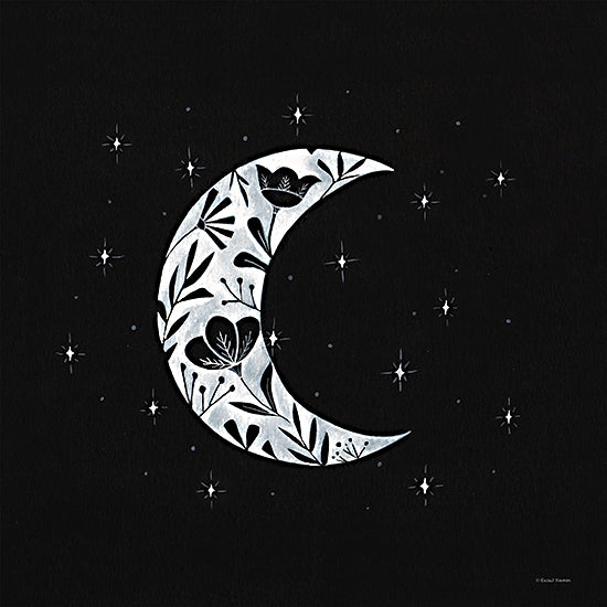 Rachel Nieman RN180 - RN180 - Moon Floral Silhouette     - 12x12 Moon, Silhouette, Flowers, Black & White, Astronomy from Penny Lane