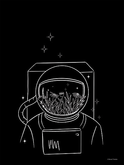 Rachel Nieman RN184 - RN184 - Flower Astronaut - 12x16 Astronaut, Line Drawing, Black & White, Whimsical from Penny Lane