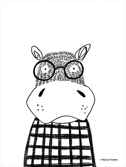 Rachel Nieman RN215 - RN215 - Hippo in Glasses - 12x16 Hippo, Hippopotamus, Sketch, Glasses, Black & White, Kid's Art from Penny Lane