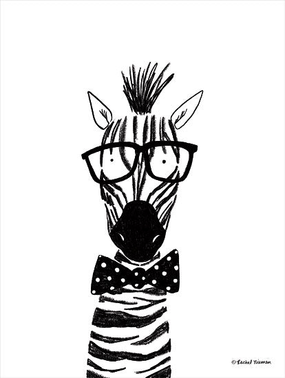Rachel Nieman RN216 - RN216 - Zebra in Glasses - 12x16 Zebra, Sketch, Glasses, Black & White, Kid's Art from Penny Lane