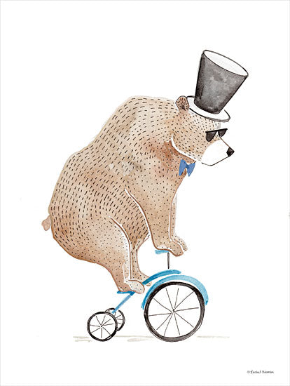 Rachel Nieman RN268 - RN268 - Bear on a Bike - 12x16 Bear, Whimsical, Bike, Bicycle,  Top Hat, Children from Penny Lane
