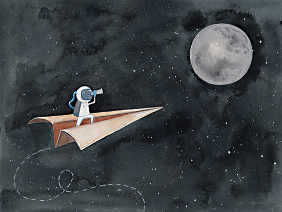 Rachel Nieman RN274 - RN274 - Paper Airplane to the Moon - 16x12 Abstract, Paper Airplane, Moon, Celestial, Fantasy, Whimsical, Children from Penny Lane