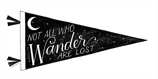 Rachel Nieman RN282 - RN282 - Not All Who Wander are Lost Pennant - 18x9 Not All Who Wander Are Lost, Pennant, Moon, Travel, Explore, Adventure, Black & White, Signs from Penny Lane