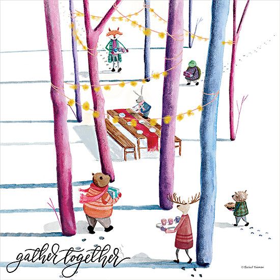 Rachel Nieman RN287 - RN287 - Gather Together - 12x16 Gather Together, Winter, Picnic, Animals, Woodland Animals, Whimsical, Party from Penny Lane