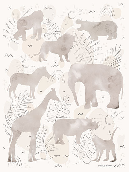 Rachel Nieman RN345 - RN345 - Jungle Safari Animals - 12x16 Baby, Baby's Room, New Baby, Safari, Safari Animals, Africa, Jungle, Leaves, Abstract, Neutral Palette from Penny Lane