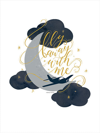 Rachel Nieman RN358 - RN358 - Fly Away with Me - 12x16 Travel, Fly Away With Me, Typography, Signs, Textual Art, Airplane, Clouds, Moon, Lovers, Spouses from Penny Lane
