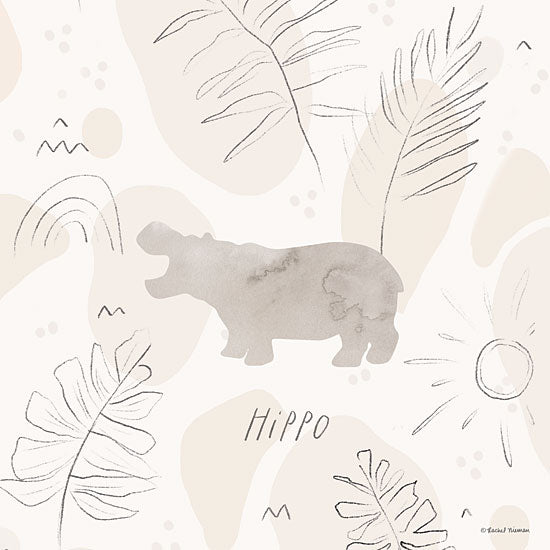 Rachel Nieman RN369 - RN369 - Jungle Safari Hippo - 12x12 Baby, Baby's Room, New Baby, Safari Animals, Hippo, Abstract, Neutral Palette, Signs from Penny Lane