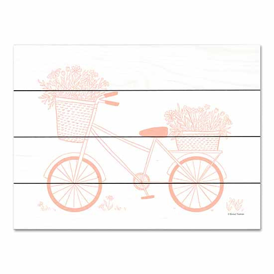 Rachel Nieman RN379PAL - RN379PAL - Pink Flower Bike - 16x12 Bike, Bicycle, Pink & White, Flowers, Flower Basket from Penny Lane