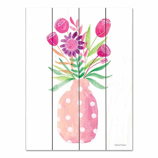 Rachel Nieman RN381PAL - RN381PAL - Pretty in Pink Flower Pot - 12x16 Flowers, Pink and Purple Flowers, Polka Dot Vase, Bouquet from Penny Lane