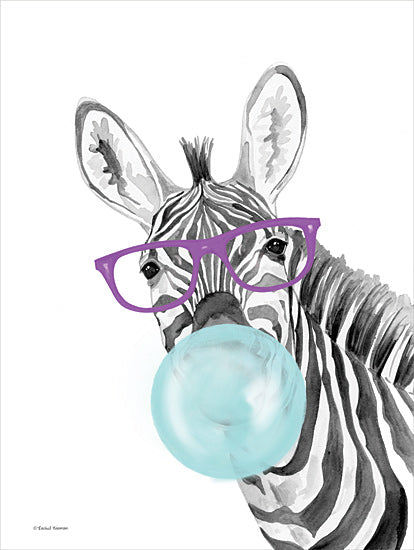 Rachel Nieman RN439 - RN439 - Bubble Gum Zebra - 12x16 Zebra, Bubble Gum, Glasses, Whimsical, Children from Penny Lane