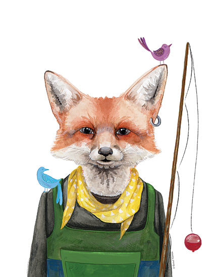 Rachel Nieman RN446 - RN446 - Fishing Fox - 12x16 Lodge, Fox, Whimsical, Birds, Masculine, Camping, Fishing, Fall from Penny Lane