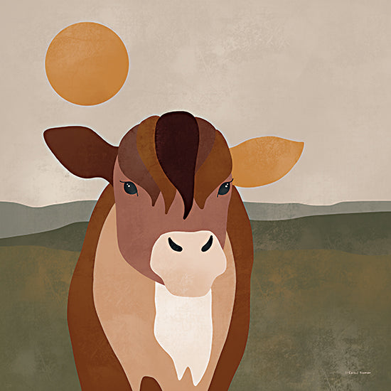 Rachel Nieman RN557 - RN557 - Mod Boho Cow - 12x12 Cow, Animals, Graphic, Modern, Bohemian, Muted Colors, Sun, Farm Animal from Penny Lane