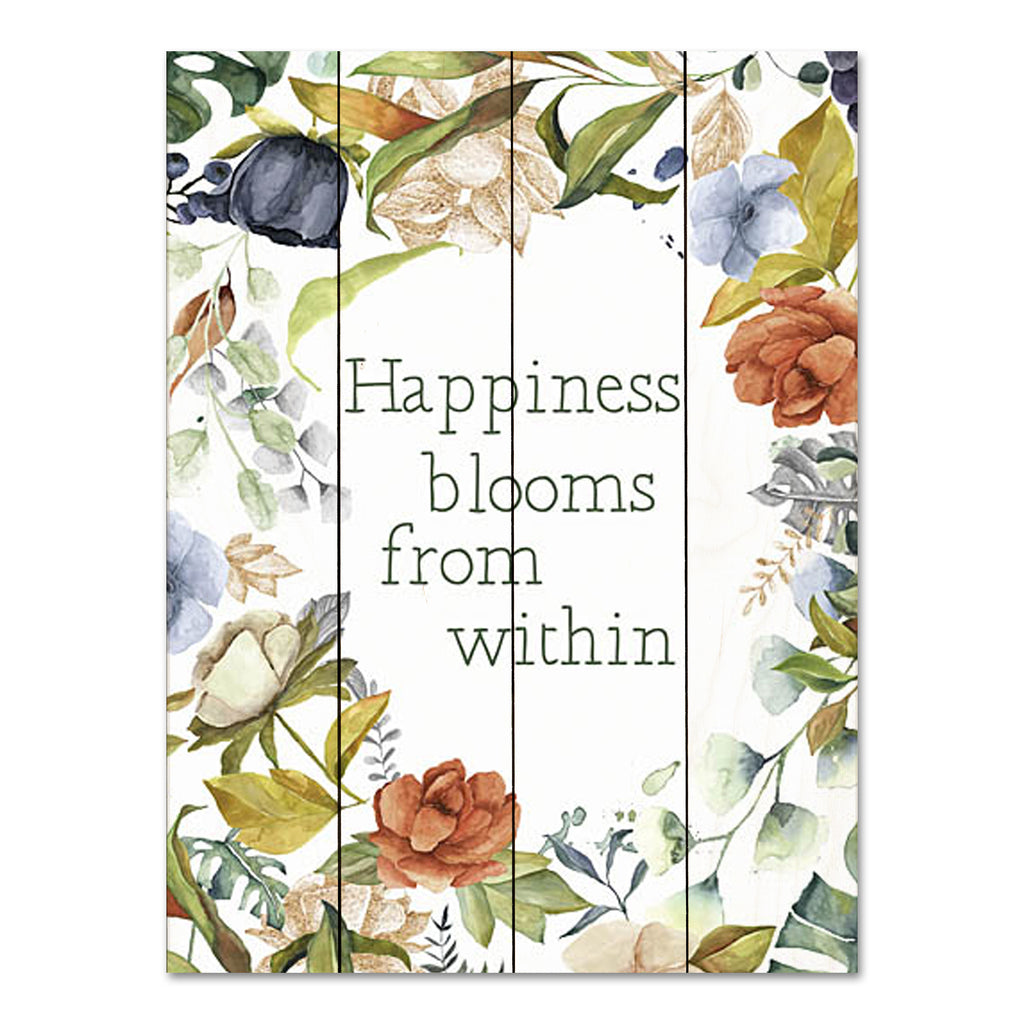 Susan Ball SB1107PAL - SB1107PAL - Happiness Blooms from Within  - 12x16 Inspirational, Happiness Blooms From Within, Typography, Signs, Flowers, Greenery, Textual Art, Fall, Cottage/Country from Penny Lane