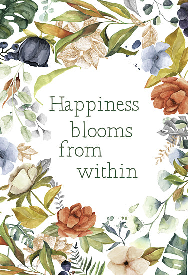 Susan Ball SB1107 - SB1107 - Happiness Blooms from Within  - 12x16 Inspirational, Happiness Blooms From Within, Typography, Signs, Flowers, Greenery, Textual Art, Fall, Cottage/Country from Penny Lane