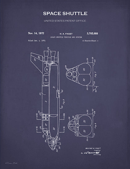 Susan Ball SB1129 - SB1129 - Space Shuttle Patent   - 12x16 Astronomy, Space Shuttle, Blue Print, Chart, Blue & White, Typography, Signs, Masculine, Patent  from Penny Lane