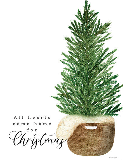 Susan Ball SB1229 - SB1229 - All Hearts Come Home For Christmas - 12x16 Christmas, Holidays, Christmas Tree, Potted Christmas Tree, Basket, Inspirational, All Hearts Come Home for Christmas, Typography, Signs, Textual Art, Winter from Penny Lane