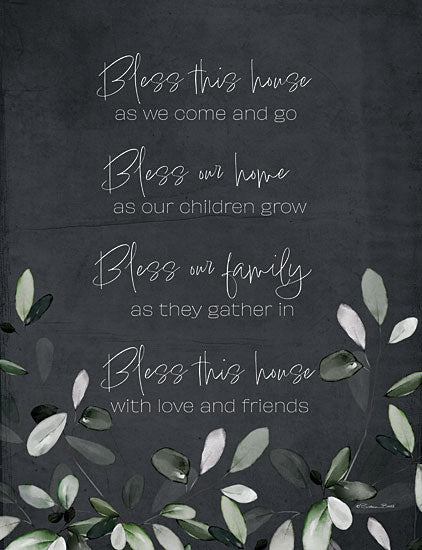 Susan Ball SB1240 - SB1240 - Bless This House - 12x16 Inspirational, Bless This House, Family, Friends, Typography, Signs, Textual Art, Greenery, Leaves, Chalkboard, Cottage/Country from Penny Lane