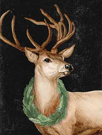 Susan Ball SB1253 - SB1253 - Deer with Wreath - 12x16 Christmas, Holidays, Reindeer, Wreath, Lodge, Black Background from Penny Lane