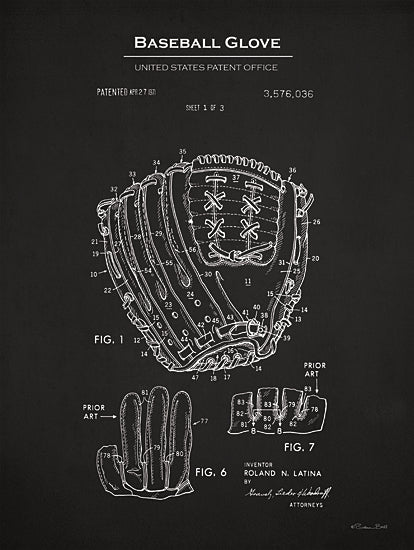 Susan Ball SB1283 - SB1283 - Baseball Glove Patent - 12x16 Baseball, Baseball Glove, Blueprint, Baseball Glove United States Patent Office, Typography, Signs, Textual Art, Design, Pattern, Masculine, Sports, Black & White from Penny Lane