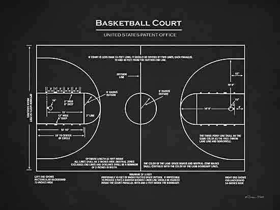 Susan Ball SB1285 - SB1285 - Basketball Court Patent - 12x16 Basketball, Basketball Court Blueprint, Basketball Court United States Patent Office, Typography, Signs, Textual Art, Design, Pattern, Masculine, Sports, Black & White from Penny Lane