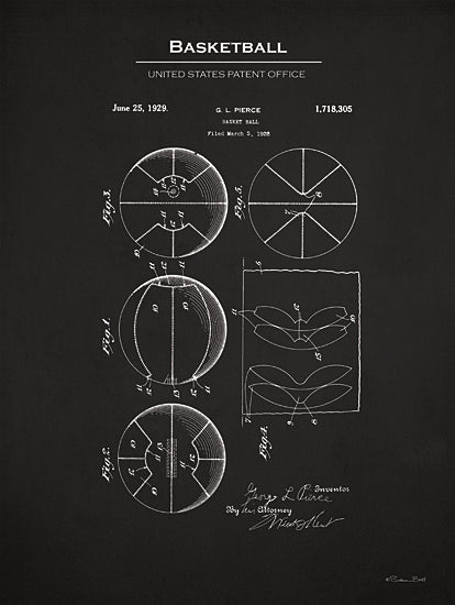 Susan Ball SB1288 - SB1288 - Basketball Patent 2 - 12x16 Basketball, Basketball Blueprint, Basketball United States Patent Office, Typography, Signs, Textual Art, Design, Pattern, Masculine, Sports, Black & White from Penny Lane