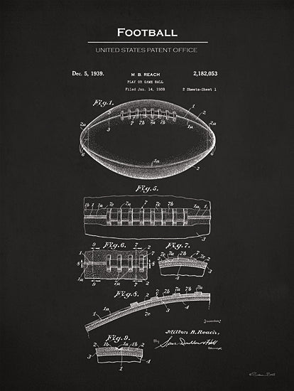 Susan Ball SB1289 - SB1289 - Football Patent - 12x16 Football, Football Blueprint, Football United States Patent Office, Typography, Signs, Textual Art, Design, Pattern, Masculine, Sports, Black & White from Penny Lane