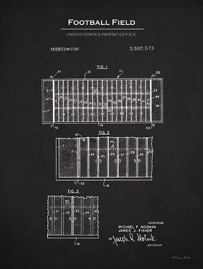 Susan Ball SB1290 - SB1290 - Football Field Patent - 12x16 Football, Football Field Blueprint, Football Field United States Patent Office, Typography, Signs, Textual Art, Design, Pattern, Masculine, Sports, Black & White from Penny Lane