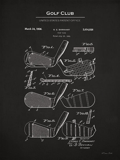 Susan Ball SB1292 - SB1292 - Golf Club Iron Patent - 12x16 Golf, Golf Club Iron Blueprint, Golf Club United States Patent Office, Typography, Signs, Textual Art, Design, Pattern, Masculine, Sports, Black & White from Penny Lane