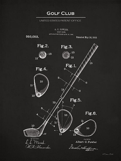 Susan Ball SB1293 - SB1293 - Golf Club Wood Patent - 12x16 Golf, Golf Club Wood Blueprint, Golf Club United States Patent Office, Typography, Signs, Textual Art, Design, Pattern, Masculine, Sports, Black & White from Penny Lane