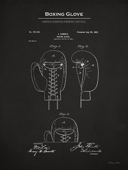 Susan Ball SB1294 - SB1294 - Boxing Glove Patent - 12x16 Boxing, Boxing Glove Blueprint, Boxing Glove United States Patent Office, Typography, Signs, Textual Art, Design, Pattern, Masculine, Sports, Black & White from Penny Lane