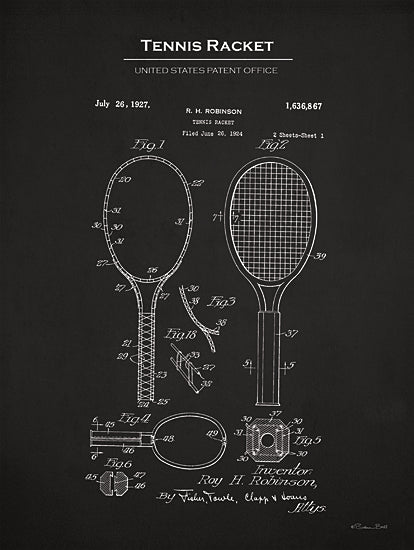Susan Ball SB1296 - SB1296 - Tennis Racket Patent - 12x16 Tennis, Tennis Racket Blueprint, Tennis Racket United States Patent Office, Typography, Signs, Textual Art, Design, Pattern, Masculine, Sports, Black & White from Penny Lane
