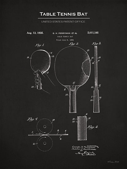 Susan Ball SB1297 - SB1297 - Table Tennis Bat Patent - 12x16 Table Tennis, Table Tennis Bat Blueprint, Table Tennis Bat United States Patent Office, Typography, Signs, Textual Art, Design, Pattern, Masculine, Sports, Black & White from Penny Lane