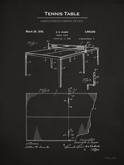 Susan Ball SB1298 - SB1298 - Tennis Table Patent - 12x16 Table Tennis, Tennis Table Blueprint, Tennis Table United States Patent Office, Typography, Signs, Textual Art, Design, Pattern, Masculine, Sports, Black & White from Penny Lane