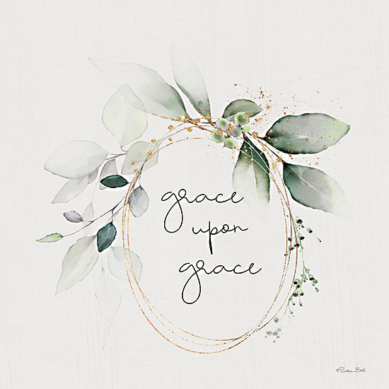 Susan Ball SB923 - SB923 - Grace Upon Grace - 12x12 Inspirational, Grace Upon Grace, Typography, Signs, Textual Art, Greenery, Wreath, Gold, Botanical from Penny Lane