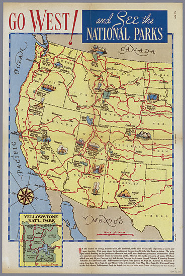Stellar Design Studio SDS1121 - SDS1121 - Go West National Parks Map - 12x18 Travel, National Parks Map, Map, Go West, Vintage, Typography, Signs, Textual Art, Photography, Leisure from Penny Lane