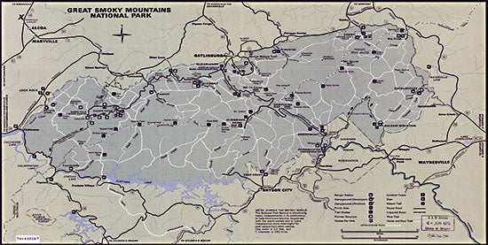 Stellar Design Studio SDS1126 - SDS1126 - Great Smoky Mountains National Park Map I - 18x9 Travel, National Parks Map, Map, Great Smoky Mountains National Park, Vintage, Typography, Signs, Textual Art, Photography, Leisure from Penny Lane