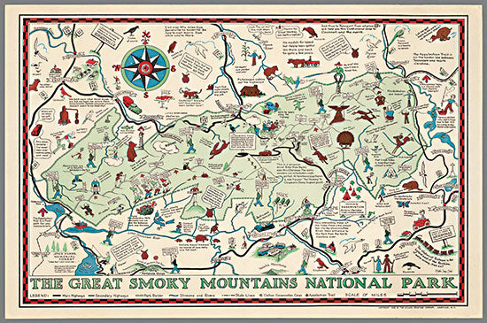 Stellar Design Studio SDS1127 - SDS1127 - Great Smoky Mountains National Park Map II - 18x12 Travel, Map, The Great Smoky Mountains National Park, National Parks, Typography, Signs, Textual Art, Landscape from Penny Lane