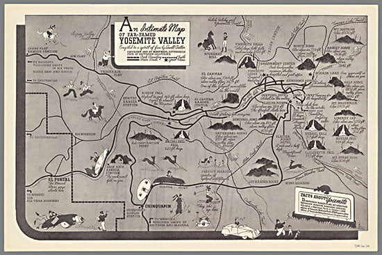 Stellar Design Studio SDS1131 - SDS1131 - Yosemite Valley Map - 18x12 Travel, National Parks Map, Map, Yosemite Valley National Park, Vintage, Typography, Signs, Textual Art, Photography, Leisure, Black & White from Penny Lane