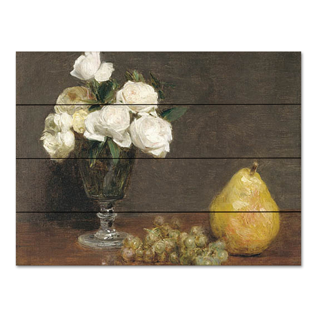Stellar Design Studio SDS1166PAL - SDS1166PAL - White Roses and Fruit - 16x12 Still Life, Flowers, White Roses, Fruit, Pear, Grapes, Vintage, Traditional from Penny Lane