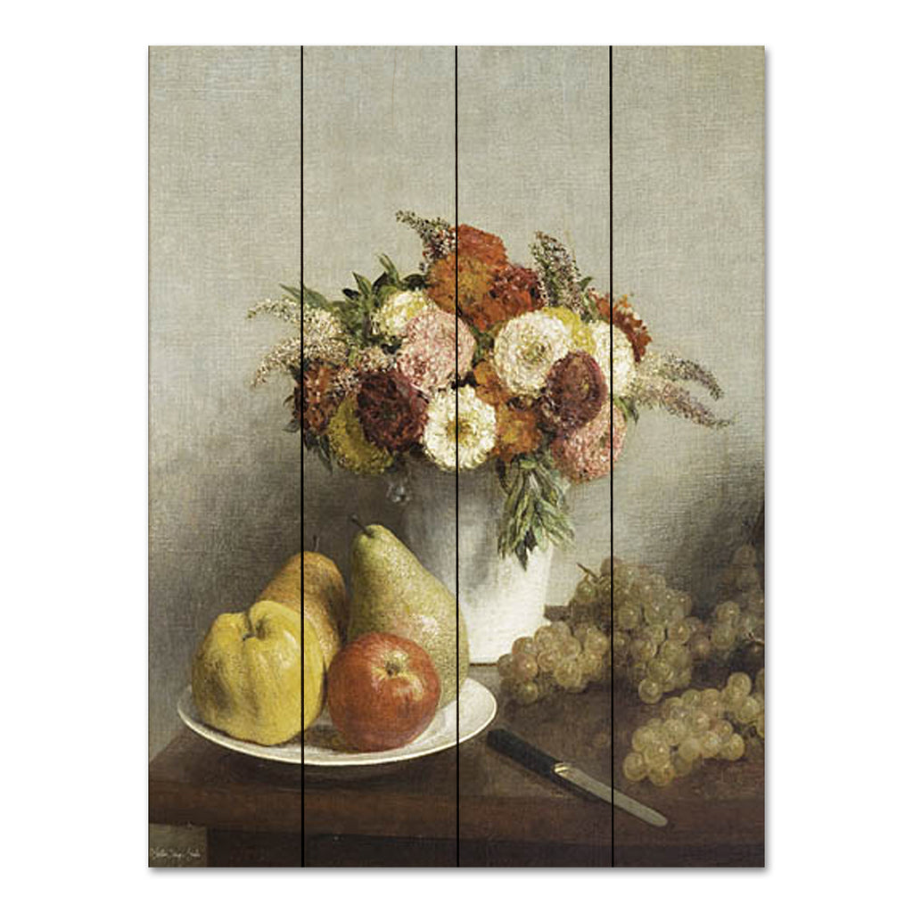 Stellar Design Studio SDS1168PAL - SDS1168PAL - Fruit Treat - 12x16 Still Life, Flowers, Mums, Fall Flowers, Fruit, Fruit Plate, Grapes, Apples, Pears, Vintage, Traditional from Penny Lane