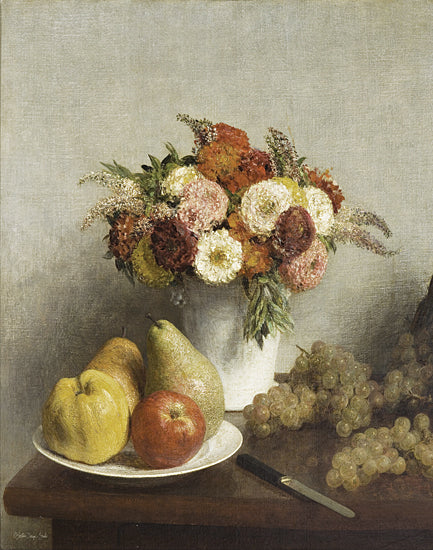 Stellar Design Studio SDS1168 - SDS1168 - Fruit Treat - 12x16 Still Life, Flowers, Mums, Fall Flowers, Fruit, Fruit Plate, Grapes, Apples, Pears, Vintage, Traditional from Penny Lane