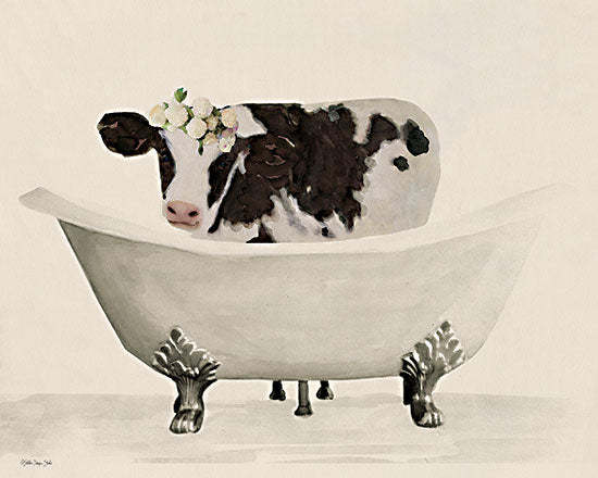 Stellar Design Studio SDS1247 - SDS1247 - Bathing Beauty 2 - 16x12 Bath, Whimsical, Bathtub, Cow, Floral Crown, Flowers, Black & White Cow from Penny Lane