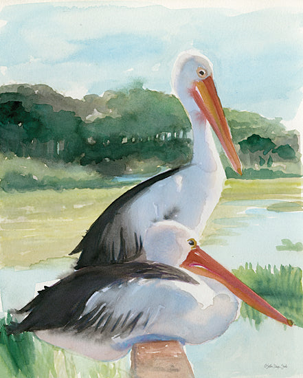 Stellar Design Studio SDS1326 - SDS1326 - Pelicans by the Bay 1 - 12x16 Coastal, Coastal Birds, Birds, Pelicans, Bay, Landscape, Trees, Abstract, Watercolor from Penny Lane