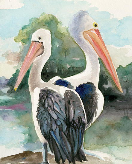Stellar Design Studio SDS1327 - SDS1327 - Pelicans by the Bay 2 - 12x16 Coastal, Coastal Birds, Birds, Pelicans, Bay, Landscape, Trees, Abstract, Watercolor from Penny Lane