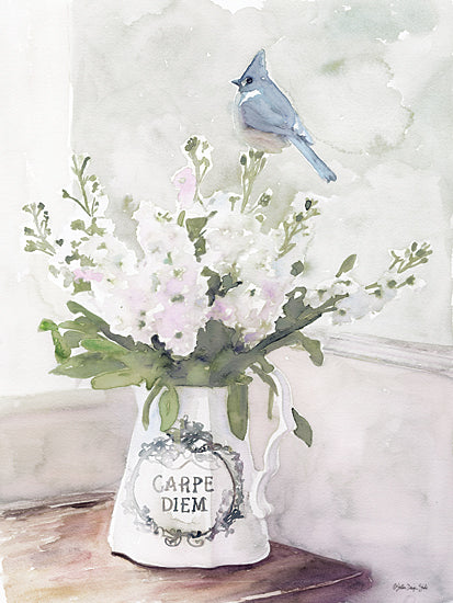 Stellar Design Studio SDS258 - SDS258 - Parisian Pot 3 - 12x16 Parisian Flower Pot, Carpe Diem, Bird, Flowers, Still Life from Penny Lane