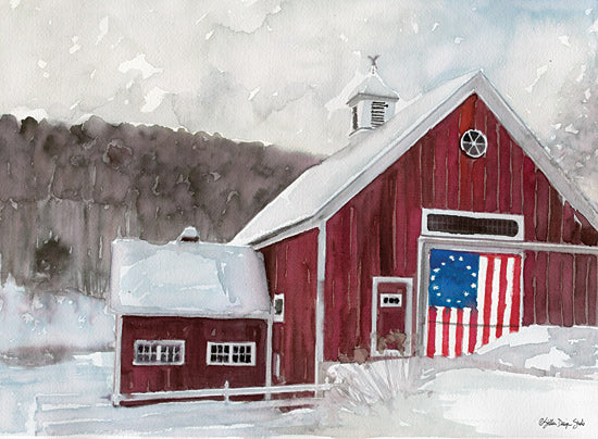 Stellar Design Studio SDS285 - SDS285 - American Barn - 16x12 Winter, Red Barn, American Flag, Country from Penny Lane