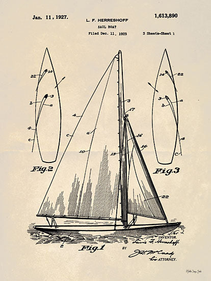 Stellar Design Studios SDS387 - SDS387 - Sailboat Plan II - 12x16 Sailboat, Diagram, Drawing, Blueprint, Boats from Penny Lane