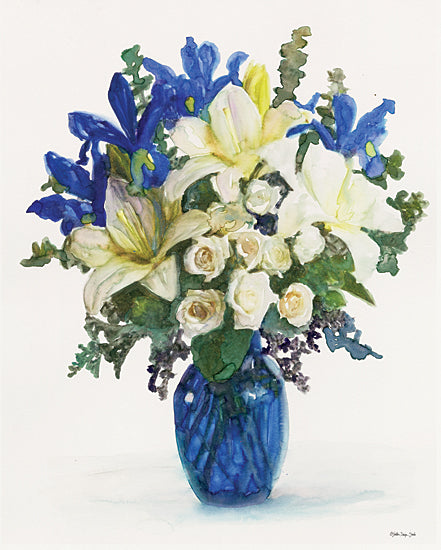 Stellar Designs Studio SDS515 - SDS515 - White & Navy Floral Arrangement II - 12x16 Flowers, Bouquet, Blue and White Flowers, Vase from Penny Lane